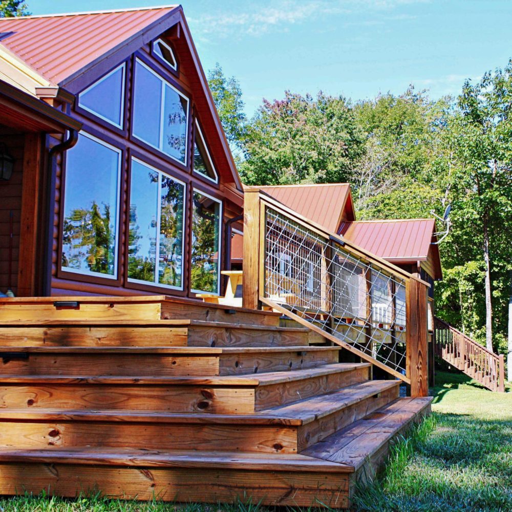 the front steps of the farm house rental