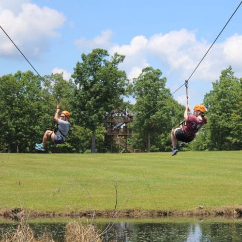 two women on the zip line course